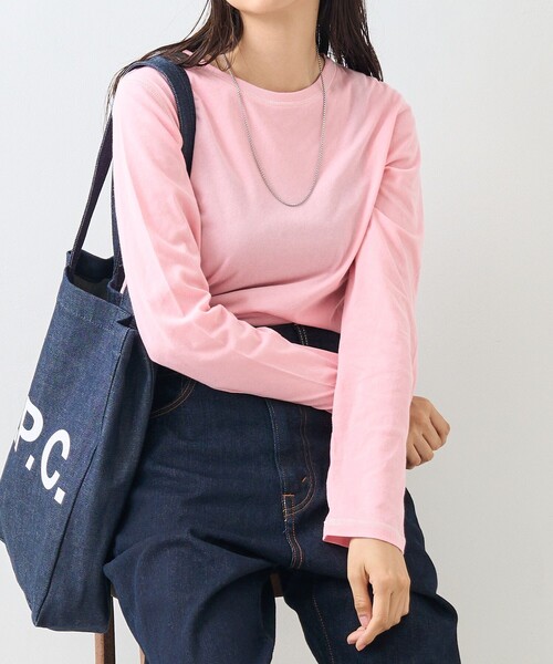 FREAK'S STORE（フリークスストア）の「シアー ロングスリーブ Tシャツ/長袖Tシャツ（Tシャツ/カットソー・レディース・ピンク/オフホワイト/ブラック・ﾌﾘ-）」の9枚目の写真