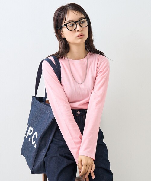 FREAK'S STORE（フリークスストア）の「シアー ロングスリーブ Tシャツ/長袖Tシャツ（Tシャツ/カットソー・レディース・ピンク/オフホワイト/ブラック・ﾌﾘ-）」の10枚目の写真