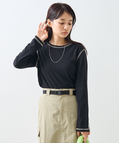 FREAK'S STORE（フリークスストア）の「シアー ロングスリーブ Tシャツ/長袖Tシャツ（Tシャツ/カットソー・レディース・ピンク/オフホワイト/ブラック・ﾌﾘ-）」の13枚目の写真