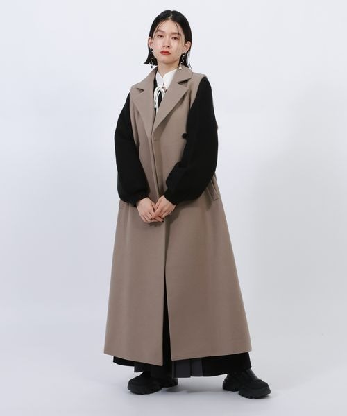 HARE（ハレ）の「ウーリーテックマルチWAYコート(HARE)（チェスターコート・レディース・ベージュ/ブラック・FREE）」の8枚目の写真