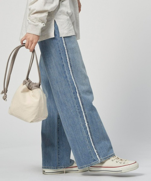 BACK NUMBER（バックナンバー）の「【BACK NUMBER】脇フリンジデニムワイドパンツ（デニムパンツ・レディース・ライトインディゴブルー・M/S/L）」の3枚目の写真