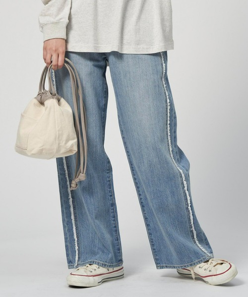 BACK NUMBER（バックナンバー）の「【BACK NUMBER】脇フリンジデニムワイドパンツ（デニムパンツ・レディース・ライトインディゴブルー・M/S/L）」の6枚目の写真