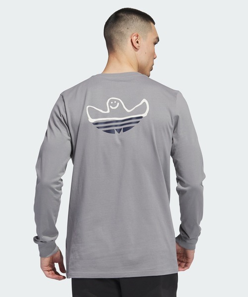 【アディダス】ラージ トレフォイル ロゴ 長袖Tシャツ ユニセックス S 黒×青 ラージ トレフォイル ロゴ 長袖Tシャツ ユニセックス S 黒×青