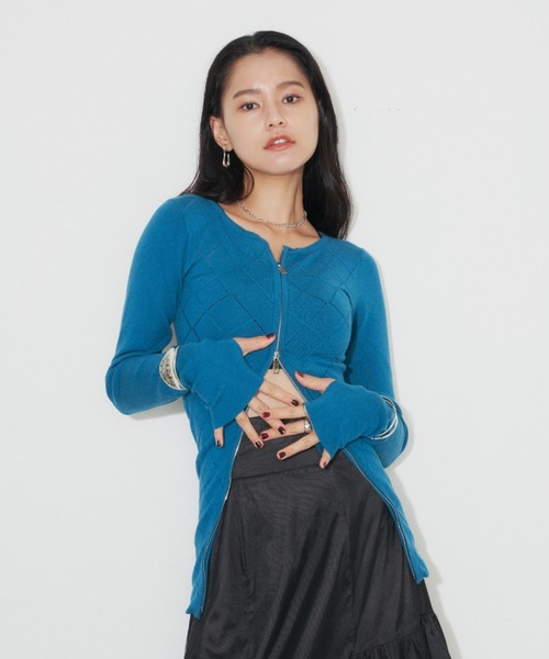 VIOLETTA（ヴィオレッタ）の「アーガイル柄フロントジップカーディガン（ニット/セーター・レディース・ブラック/ピンク系その他/グレー/ブルー・FREE）」の14枚目の写真