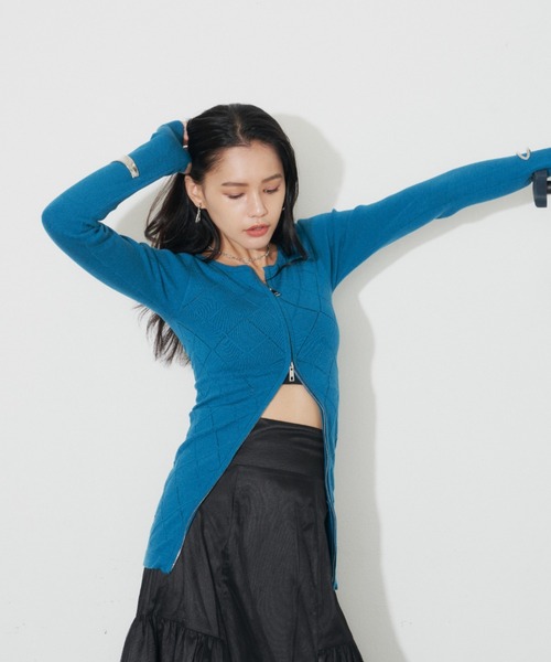 VIOLETTA（ヴィオレッタ）の「アーガイル柄フロントジップカーディガン（ニット/セーター・レディース・ブラック/ピンク系その他/グレー/ブルー・FREE）」の15枚目の写真