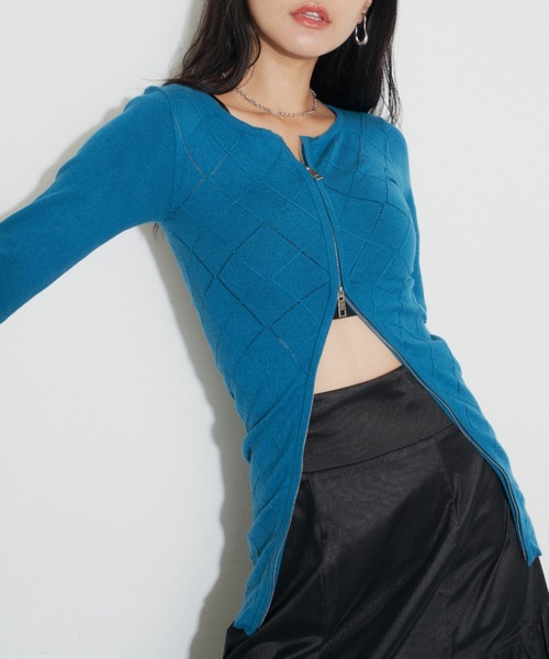 VIOLETTA（ヴィオレッタ）の「アーガイル柄フロントジップカーディガン（ニット/セーター・レディース・ブラック/ピンク系その他/グレー/ブルー・FREE）」の12枚目の写真