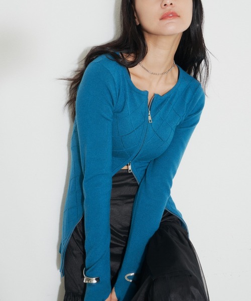 VIOLETTA（ヴィオレッタ）の「アーガイル柄フロントジップカーディガン（ニット/セーター・レディース・ブラック/ピンク系その他/グレー/ブルー・FREE）」の17枚目の写真