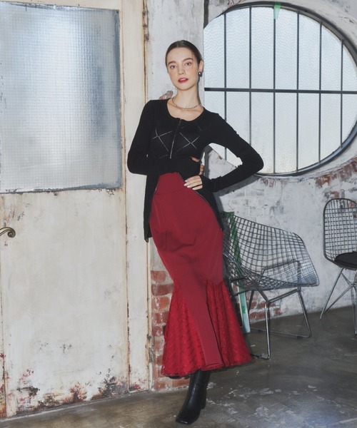 VIOLETTA（ヴィオレッタ）の「アーガイル柄フロントジップカーディガン（ニット/セーター・レディース・ブラック/ピンク系その他/グレー/ブルー・FREE）」の7枚目の写真