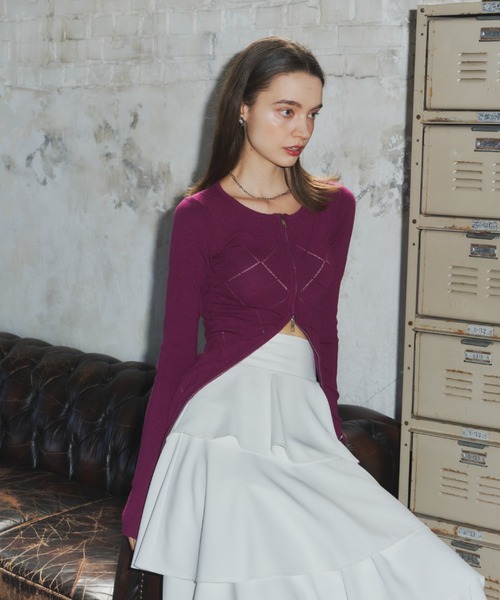 VIOLETTA（ヴィオレッタ）の「アーガイル柄フロントジップカーディガン（ニット/セーター・レディース・ブラック/ピンク系その他/グレー/ブルー・FREE）」の18枚目の写真