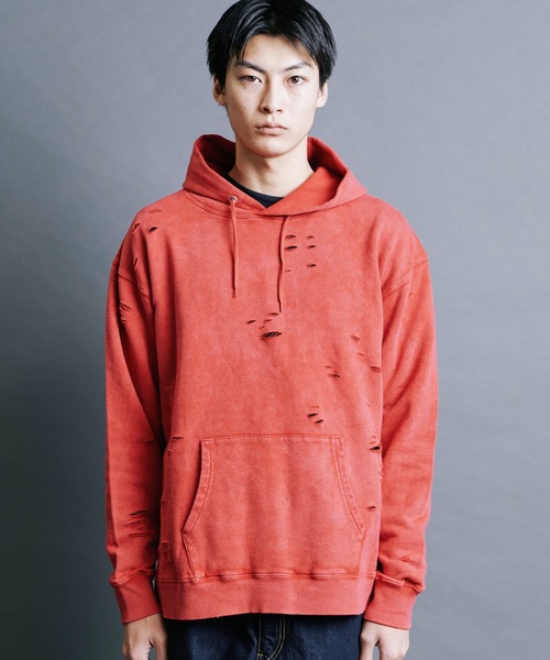 Magine(マージン)の「【SELECT】IR:SULFUR DAMEGED SWEAT PARKA:裏毛硫化染め ダメージスウェットパーカ(パーカー・メンズ・ベージュ/ブラック/レッド・M/L)」の11枚目の写真