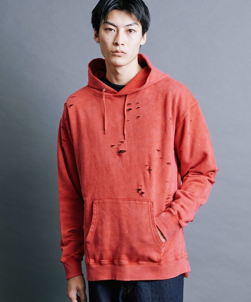 Magine(マージン)の「【SELECT】IR:SULFUR DAMEGED SWEAT PARKA:裏毛硫化染め ダメージスウェットパーカ(パーカー・メンズ・ベージュ/ブラック/レッド・M/L)」の13枚目の写真