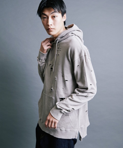 Magine(マージン)の「【SELECT】IR:SULFUR DAMEGED SWEAT PARKA:裏毛硫化染め ダメージスウェットパーカ(パーカー・メンズ・ベージュ/ブラック/レッド・M/L)」の19枚目の写真