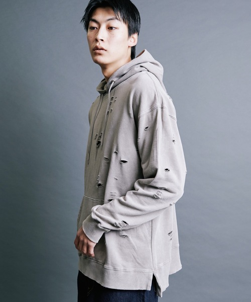 Magine(マージン)の「【SELECT】IR:SULFUR DAMEGED SWEAT PARKA:裏毛硫化染め ダメージスウェットパーカ(パーカー・メンズ・ベージュ/ブラック/レッド・M/L)」の20枚目の写真