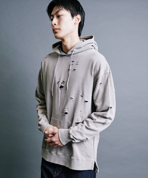 Magine(マージン)の「【SELECT】IR:SULFUR DAMEGED SWEAT PARKA:裏毛硫化染め ダメージスウェットパーカ(パーカー・メンズ・ベージュ/ブラック/レッド・M/L)」の21枚目の写真