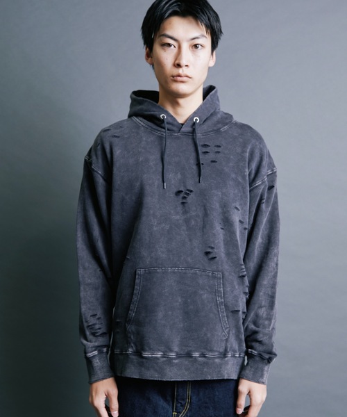 Magine(マージン)の「【SELECT】IR:SULFUR DAMEGED SWEAT PARKA:裏毛硫化染め ダメージスウェットパーカ(パーカー・メンズ・ベージュ/ブラック/レッド・M/L)」の5枚目の写真