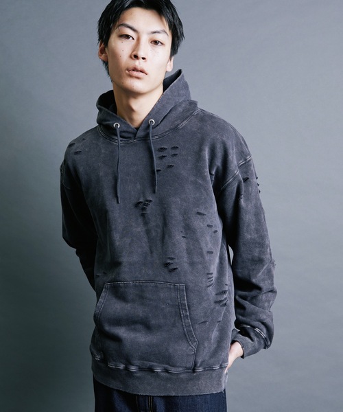 Magine(マージン)の「【SELECT】IR:SULFUR DAMEGED SWEAT PARKA:裏毛硫化染め ダメージスウェットパーカ(パーカー・メンズ・ベージュ/ブラック/レッド・M/L)」の6枚目の写真