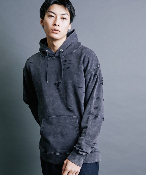Magine(マージン)の「【SELECT】IR:SULFUR DAMEGED SWEAT PARKA:裏毛硫化染め ダメージスウェットパーカ(パーカー・メンズ・ベージュ/ブラック/レッド・M/L)」の7枚目の写真