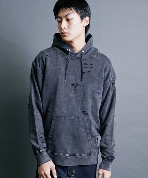 Magine(マージン)の「【SELECT】IR:SULFUR DAMEGED SWEAT PARKA:裏毛硫化染め ダメージスウェットパーカ(パーカー・メンズ・ベージュ/ブラック/レッド・M/L)」の14枚目の写真