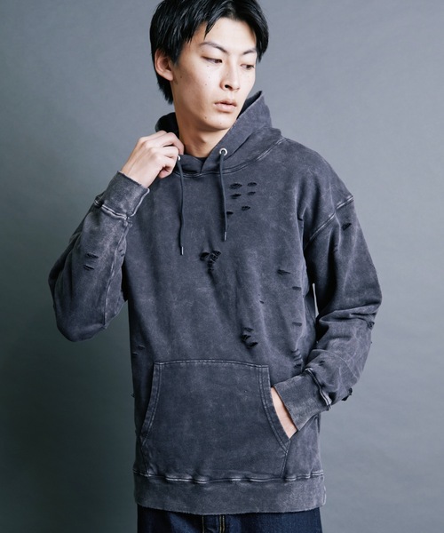 Magine(マージン)の「【SELECT】IR:SULFUR DAMEGED SWEAT PARKA:裏毛硫化染め ダメージスウェットパーカ(パーカー・メンズ・ベージュ/ブラック/レッド・M/L)」の15枚目の写真