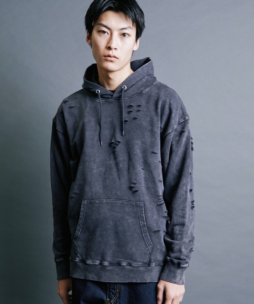 Magine(マージン)の「【SELECT】IR:SULFUR DAMEGED SWEAT PARKA:裏毛硫化染め ダメージスウェットパーカ(パーカー・メンズ・ベージュ/ブラック/レッド・M/L)」の16枚目の写真