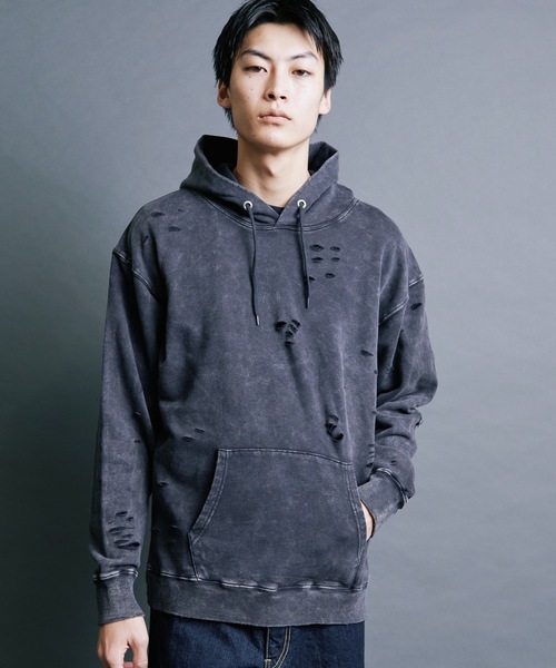 Magine(マージン)の「【SELECT】IR:SULFUR DAMEGED SWEAT PARKA:裏毛硫化染め ダメージスウェットパーカ(パーカー・メンズ・ベージュ/ブラック/レッド・M/L)」の17枚目の写真