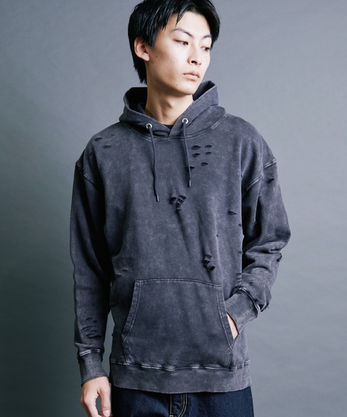 Magine(マージン)の「【SELECT】IR:SULFUR DAMEGED SWEAT PARKA:裏毛硫化染め ダメージスウェットパーカ(パーカー・メンズ・ベージュ/ブラック/レッド・M/L)」の18枚目の写真