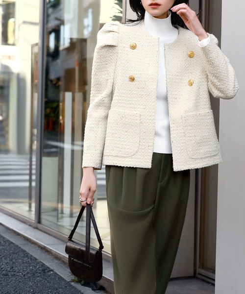 エルフランク ELFRANK ツイードフリンジノーカラージャケット