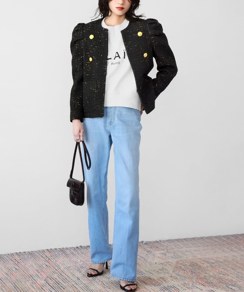 ELFRANK（エルフランク）の「パワーショルダーノーカラーツイードジャケット（ノーカラージャケット・レディース・オフホワイト/ブラック・FREE）」の16枚目の写真