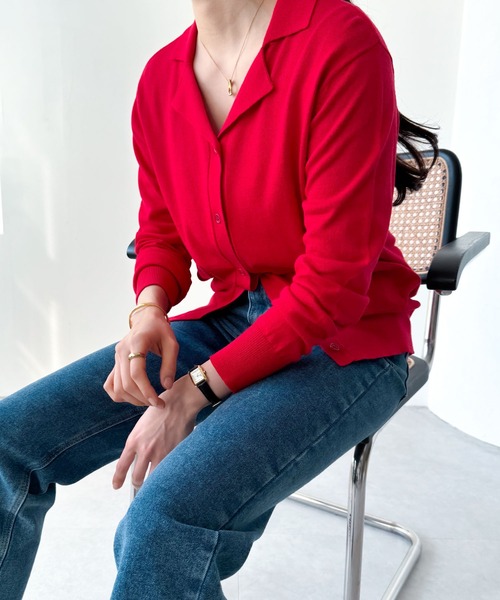 time is on 新品未使用 レッド襟付きカーディガン セール】襟付きニットカーディガン（カーディガン/ボレロ）｜evernavy