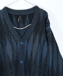 おしゃれスタ（オシャレスタ）の「総柄ジオメトリックジャガードバルーンスリーブVネックカーディガン【IR】（カーディガン/ボレロ・メンズ）」