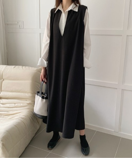 sorule(ソルレ)の「カフタン調ロングジャンパースカート(ジャンパースカート・レディース・グリーン/ブラウン/ブラック・FREE)」の4枚目の写真