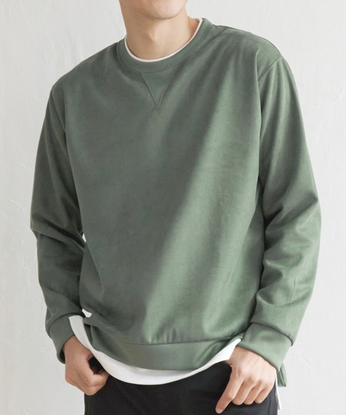 ikka(イッカ)の「【抗菌防臭/吸水速乾】清潔フェイクスエードレイヤード(スウェット・メンズ・グリーン/マスタード/ライトグレー/チャコールグレー/ブルー・XL/S/M/L)」の3枚目の写真