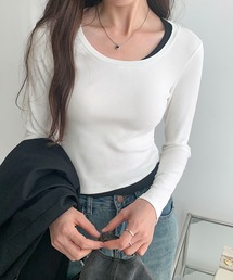 レイヤード風クロップド丈ロンT