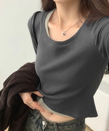 レイヤード風クロップド丈ロンT