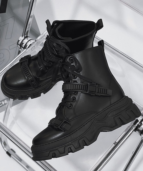 【NOWLE】厚底 レースアップ フェイクレザー ブーツ（ブーツ）｜NOWLE（ノウル）