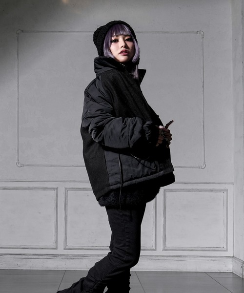 Diable baiser（ディアブルベーゼ）の「スタンドカラー中綿ジャケットコート（その他アウター・レディース・ブラック・MEDIUM/XX-LARGE/X-LARGE/LARGE）」の6枚目の写真