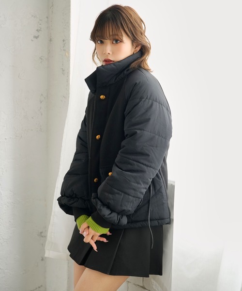 Diable baiser（ディアブルベーゼ）の「スタンドカラー中綿ジャケットコート（その他アウター・レディース・ブラック・MEDIUM/XX-LARGE/X-LARGE/LARGE）」の3枚目の写真