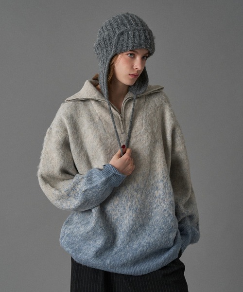 ꧁꧂ Stone  ハーフジップニット HALF ZIP SHAGGY ASSORT VOLUME KNIT / ハーフジップシャギー