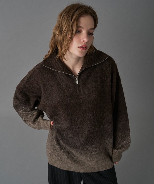 セール】HALF ZIP SHAGGY ASSORT VOLUME KNIT / ハーフジップシャギー