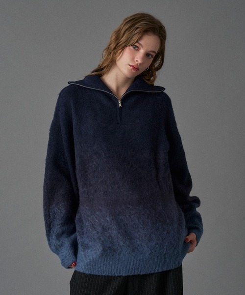 HALF ZIP SHAGGY ASSORT VOLUME KNIT / ハーフジップシャギーアソート