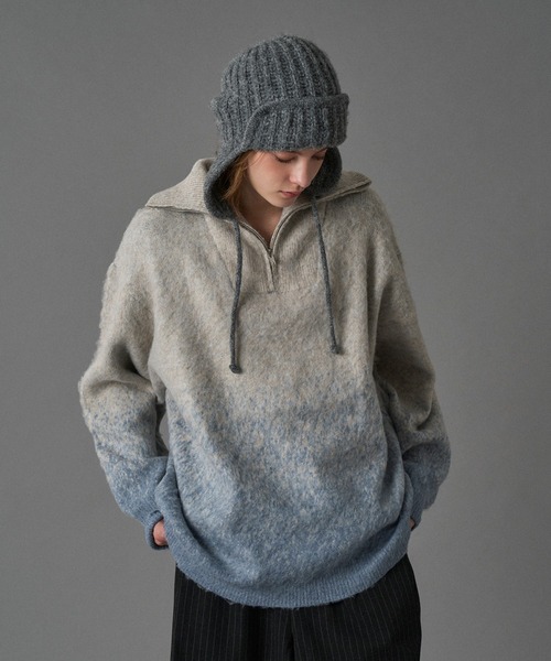 セール】HALF ZIP SHAGGY ASSORT VOLUME KNIT / ハーフジップシャギー