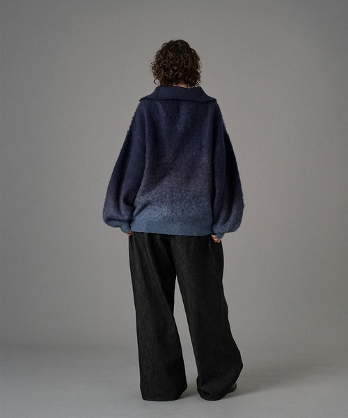 ZOY ダークグレー 紺ハーフジップニット ハーフジップネックニット