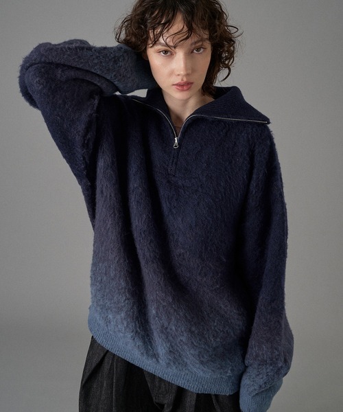 HALF ZIP SHAGGY ASSORT VOLUME KNIT / ハーフジップシャギーアソート