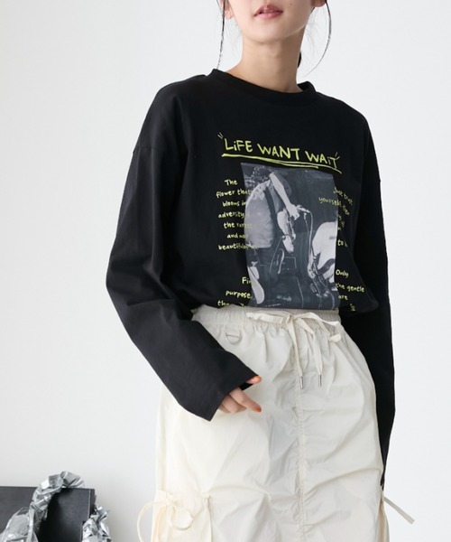 forksy.(フォルクシー)の「【forksy.】ヴィンテージライクバンドロンT(Tシャツ/カットソー・レディース・オフホワイト/ブラック/ライトピンク・FREE)」の2枚目の写真