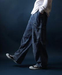 Chemical Wash Denim Wide Balloon Cargo Pants/ケミカルウオッシュ デニム ワイドバルーン カーゴパンツ ヴィンテージ セットアップ対応