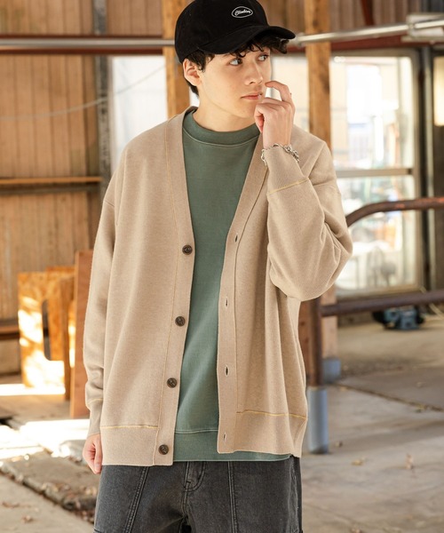 niko and... バックロゴカーディガン niko and（ニコアンド）の「WフェイスニットVネックカーディガン