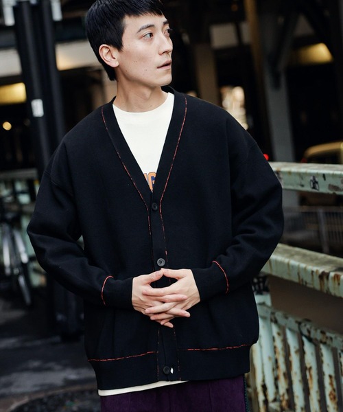 niko and（ニコアンド）の「WフェイスニットVネックカーディガン