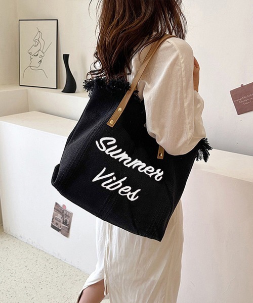 Miniministore（ミニミニストア）の「フリンジ キャンバストートバッグ 大容量（トートバッグ・レディース・ピンク/グリーン/アイボリー/キャメル/ブラック・FREE）」の8枚目の写真