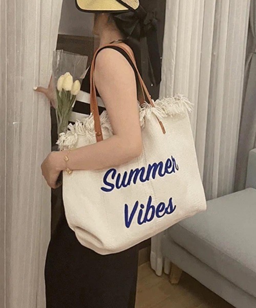 Miniministore（ミニミニストア）の「フリンジ キャンバストートバッグ 大容量（トートバッグ・レディース・ピンク/グリーン/アイボリー/キャメル/ブラック・FREE）」の9枚目の写真