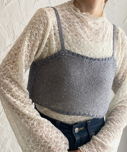 She's Closet（シーズクローゼット）の「グリッターラメスパンコールショート丈ニットビスチェキャミソール（キャミソール・レディース・アイボリー/グレー/ゴールド/ブラック・FREE）」の3枚目の写真